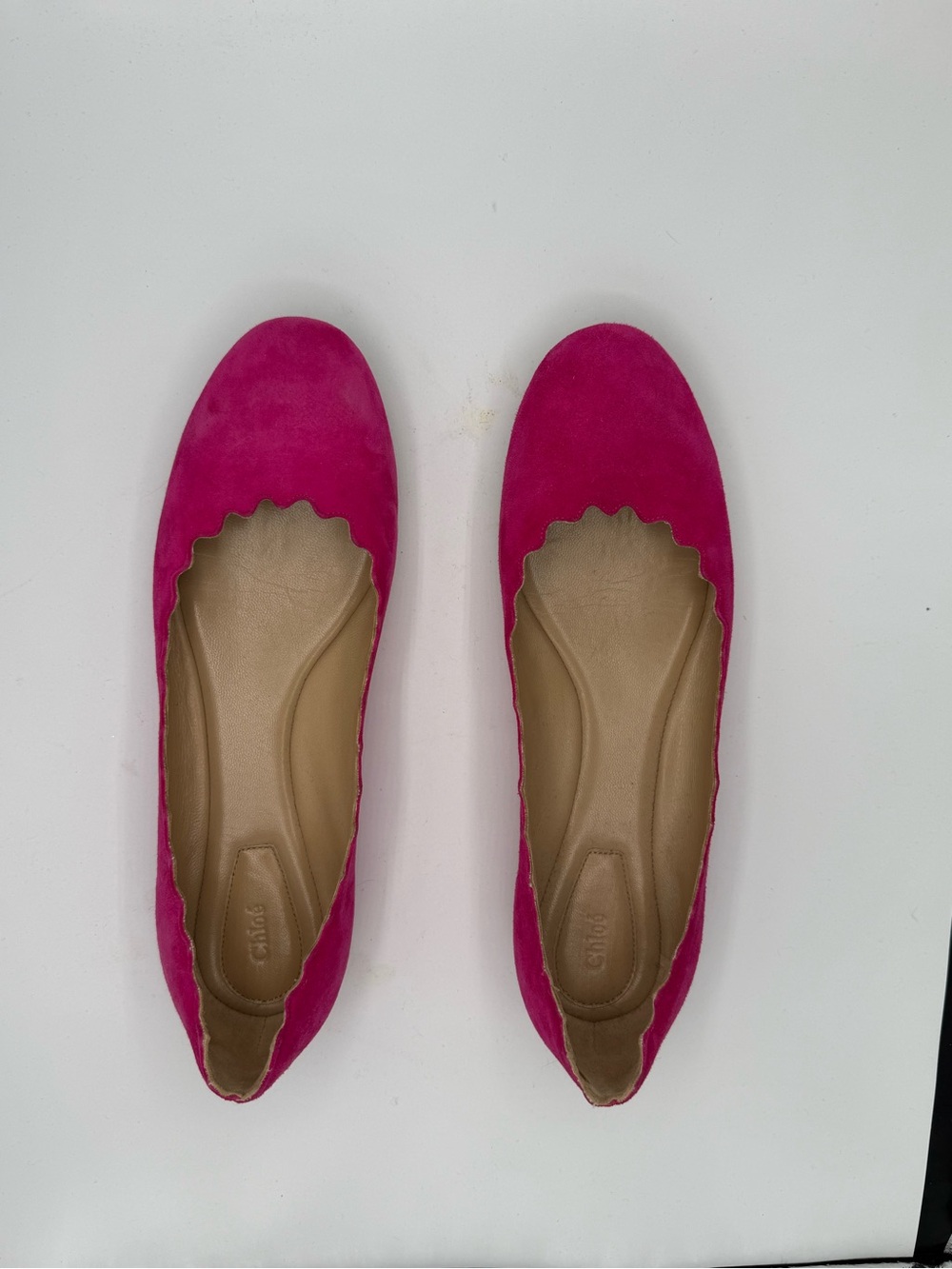 Chloe Pink Suede Scalloped Ballet Flats